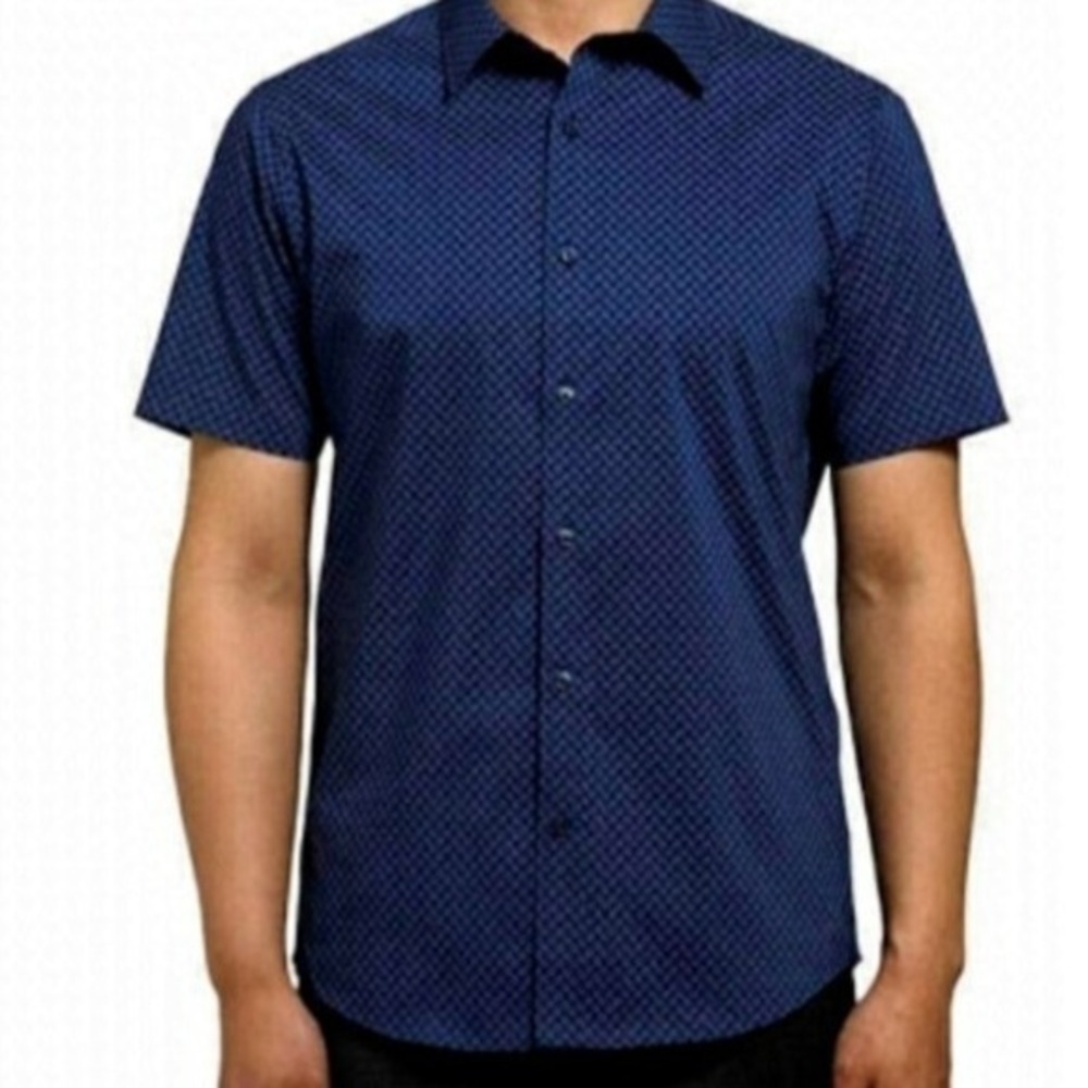 Lucky Brand Menswear‎ Blue Patterned Short Sleeve Button Down Shirt